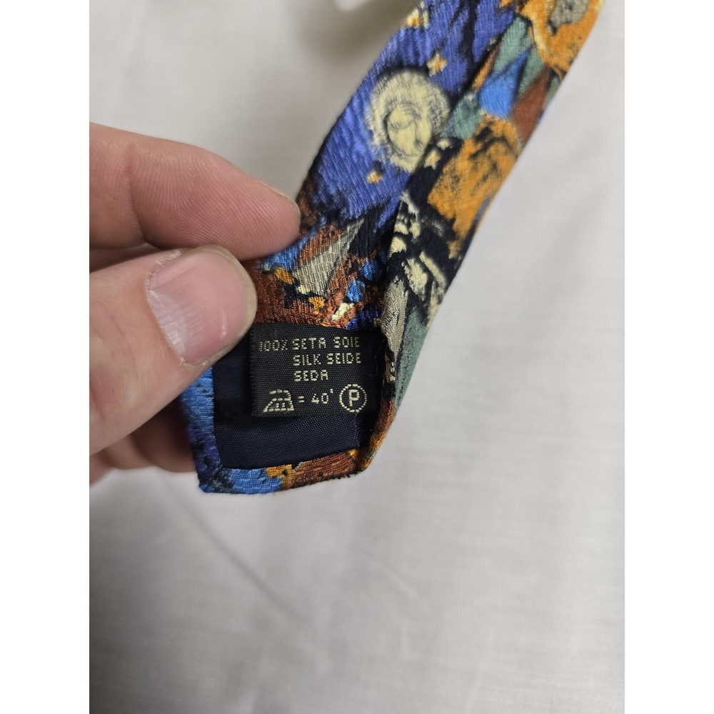 Ermenegildo Zegna Tie Mens Silk Blue Yellow Abstract Art Print Necktie Colorful - Picture 2 of 4